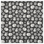 Cats and Roses Black and White Fabric