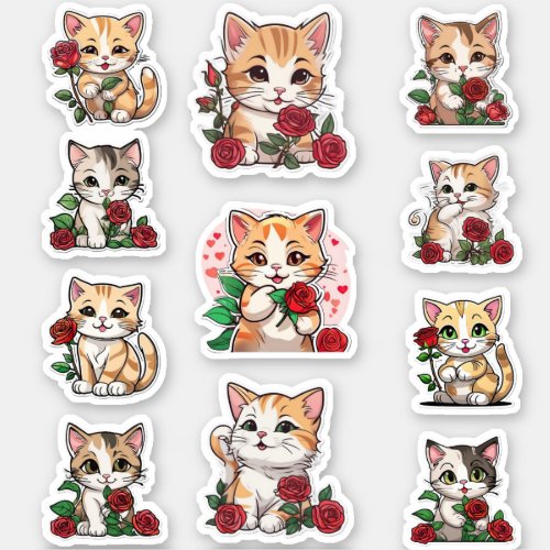 Cats and roses sticker sheet