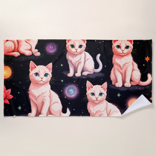 Cats and Stars  Beach Towel