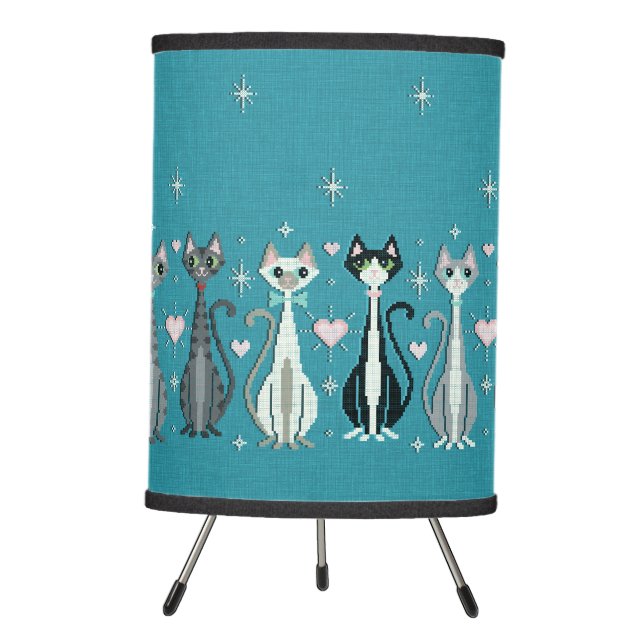 Cats and Stars (faux) Cross Stitch  ©studioxtine Tripod Lamp (Front)