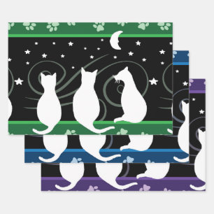 Cats and the Moon Wrapping Paper Sheets