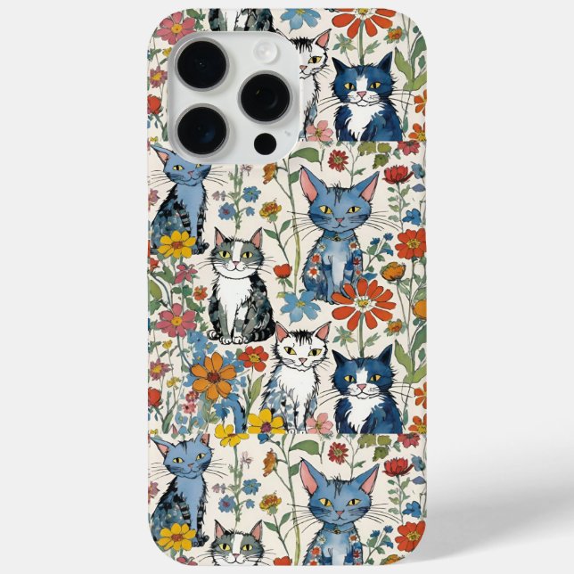 Cats and Wildflowers Illustrations Boho Case-Mate iPhone Case (Back)