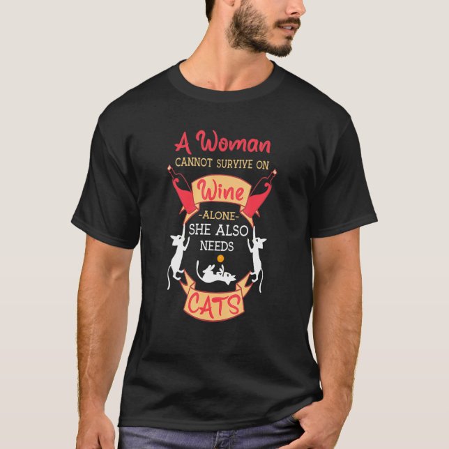 Cats And Wine  Cat Mom T-Shirt (Front)