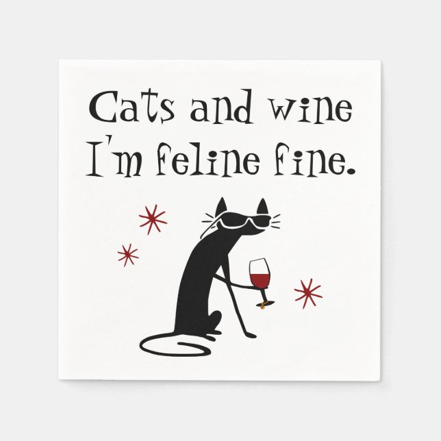 Cats and Wine Feline Fine Wine Pun with Cat Napkins (Front)