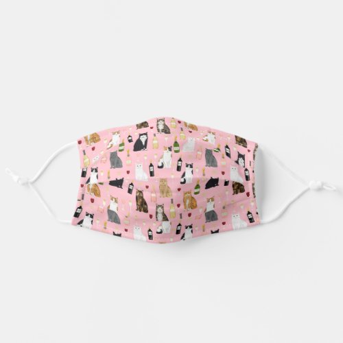 Cats and wine pink adult cloth face mask