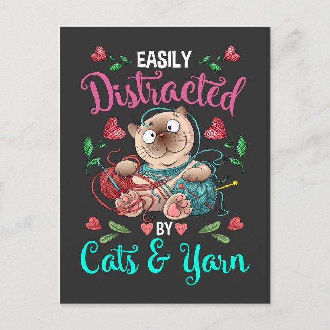 Cats and Yarn Addicted Funny Crochet Woman Postcard (Front)