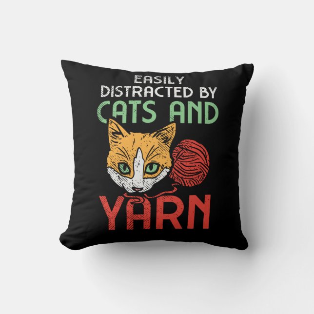 Cats And Yarn Throw Pillow (Front)