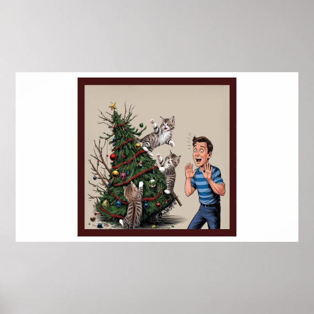 Cats Are Climbing And About To Topple Tree Over Poster (Front)