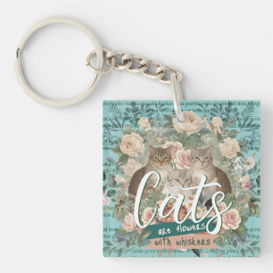 Cats Are Flowers Cottagecore Botanical Art Keychain