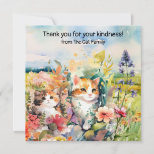 Cats are in flower field thank you card