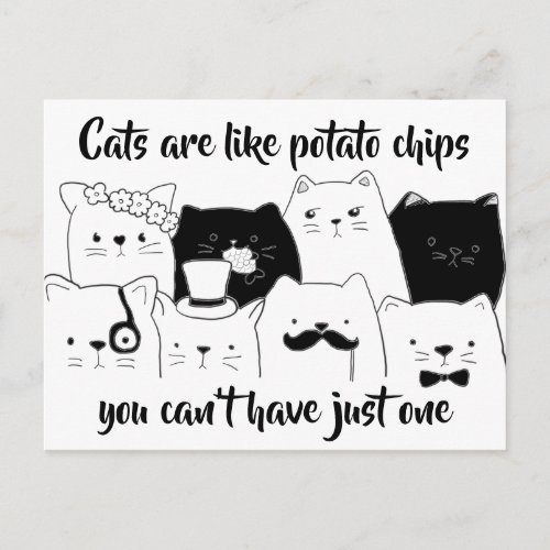 Cats Are Like Potato Chips Cat Doodle Postcard