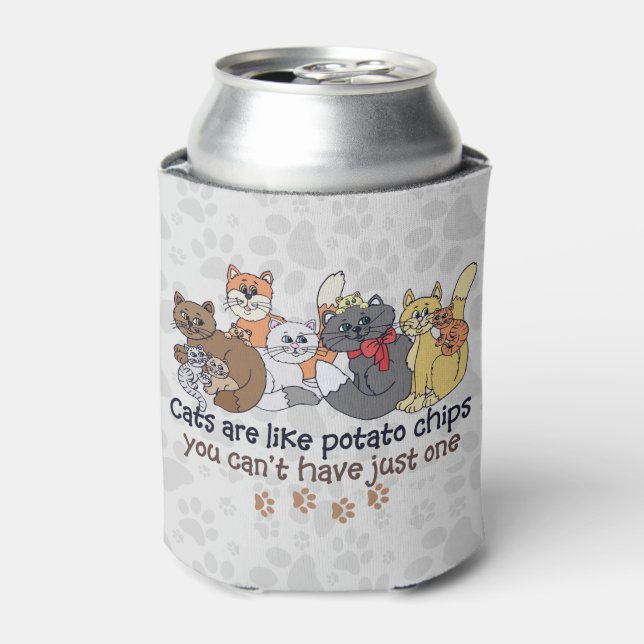 Cats are like potato chips Gray Can Cooler (Can Front)