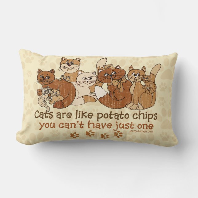 Cats are like potato chips Grunge Version Lumbar Pillow (Front)
