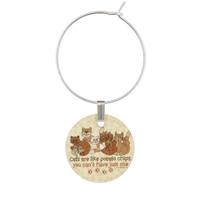 Cats are like potato chips Grunge Version Wine Charm (Front)