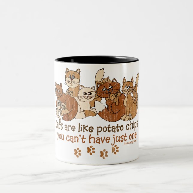 Cats are like potato chips Two-Tone coffee mug (Center)