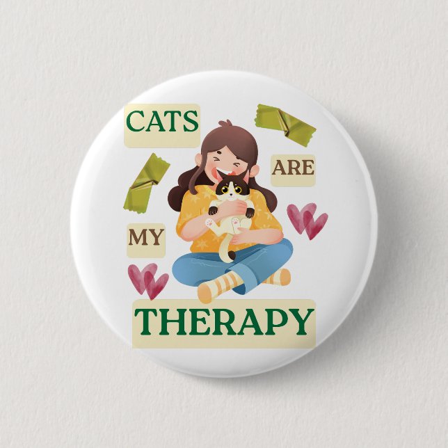 Cats Are My Therapy – Cute Cat Lover Design  Button (Front)