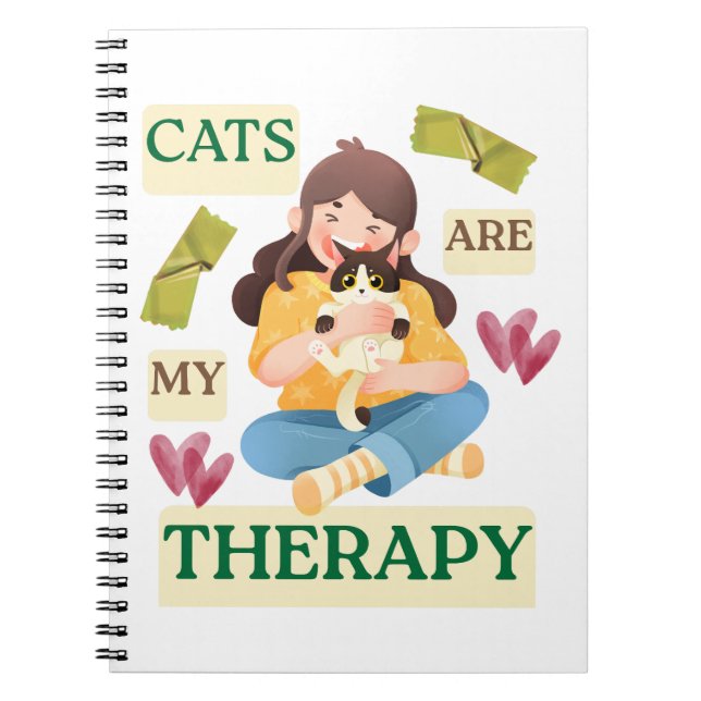 Cats Are My Therapy – Cute Cat Lover Design  Notebook (Front)