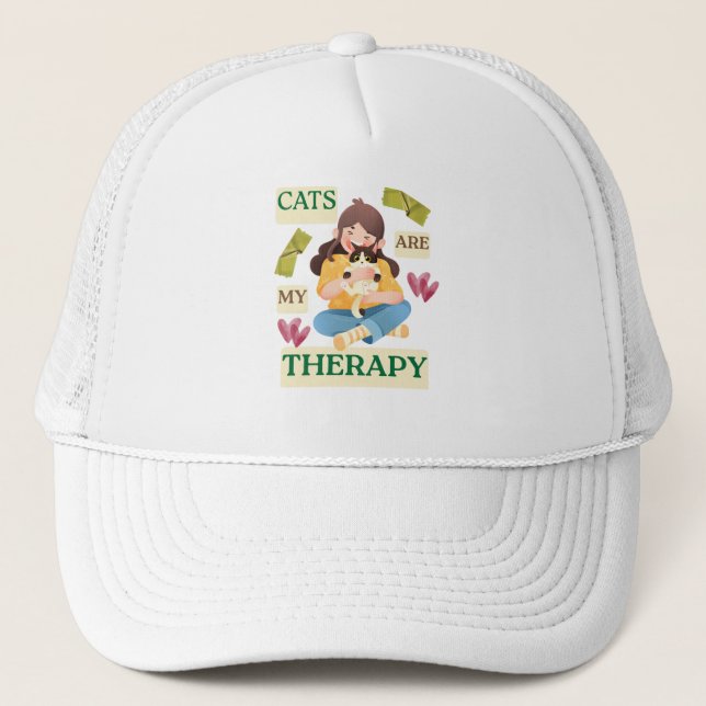 Cats Are My Therapy – Cute Cat Lover Design Trucker Hat (Front)