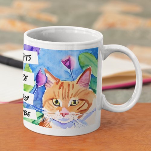 Cats are My Tribe  Orange Cat and Flowers Coffee Mug