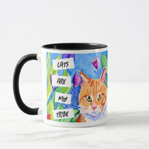 Cats are My Tribe Orange Cat and Flowers Mug