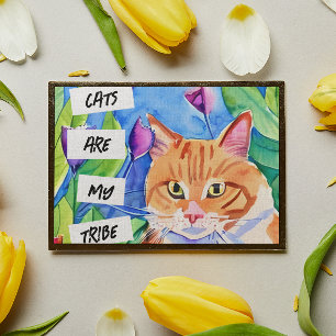 Cats are My Tribe Orange Cat and Flowers Poster