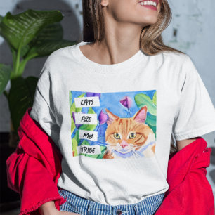 Cats are My Tribe Orange Cat and Flowers T-Shirt