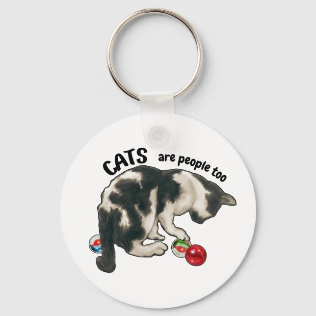 CATS are People Too, Cat and MARBLES Keychain (Front)