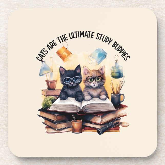 Cats Are The Ultimate Study Buddies Beverage Coaster (Front)