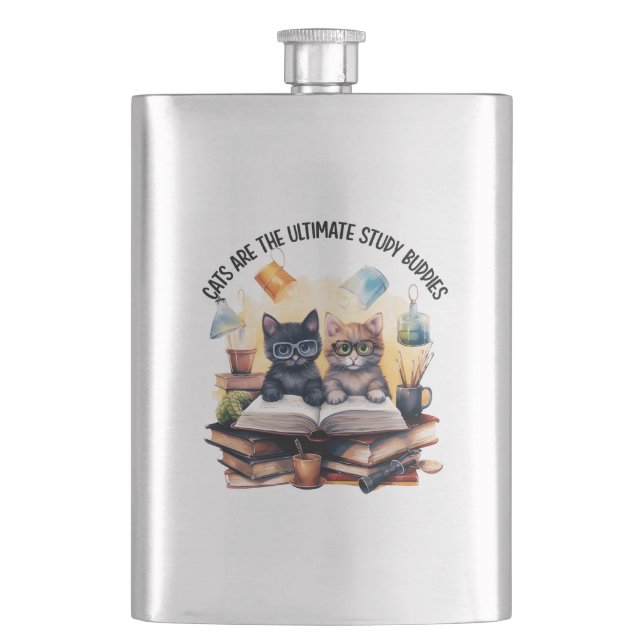 Cats Are The Ultimate Study Buddies Flask (Front)