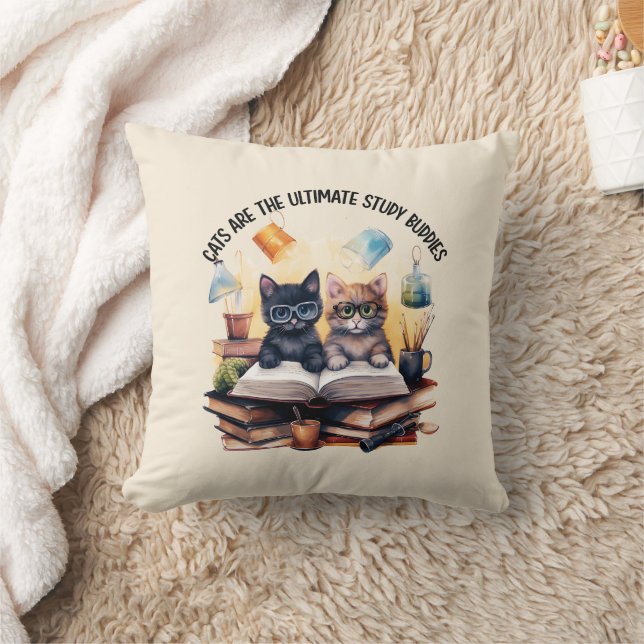 Cats Are The Ultimate Study Buddies Throw Pillow (Blanket)