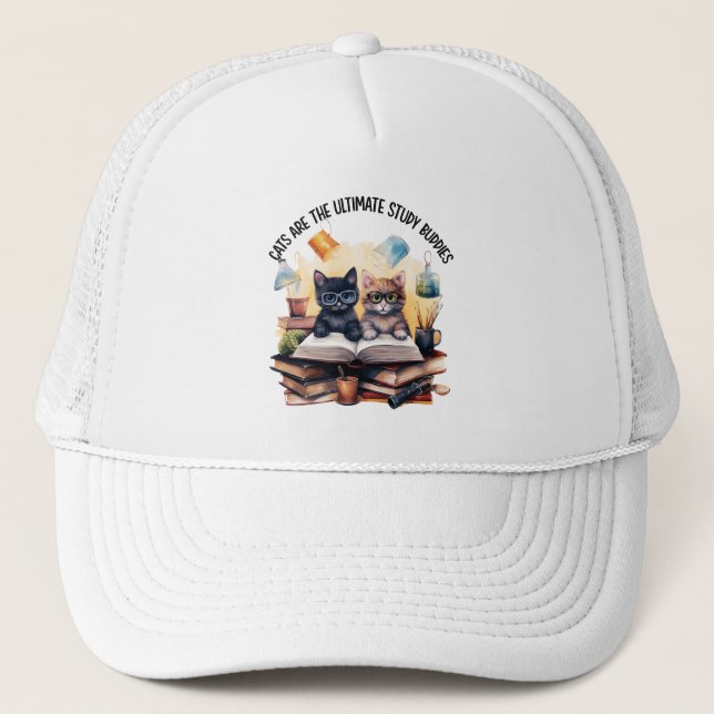 Cats Are The Ultimate Study Buddies Trucker Hat (Front)