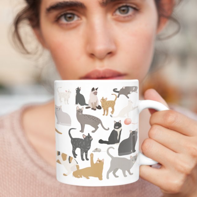 Cats Art Cat Mom or Dad Personalized Monogram Cute Coffee Mug (Creator Uploaded)