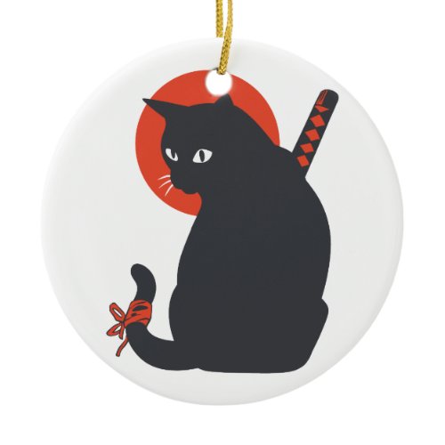 Cats as Warrior Samurai - Choose background color Ceramic Ornament