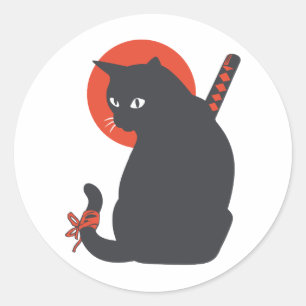 Cats as Warrior Samurai - Choose background color Classic Round Sticker
