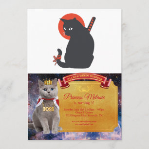 Cats as Warrior Samurai - Choose background color Invitation
