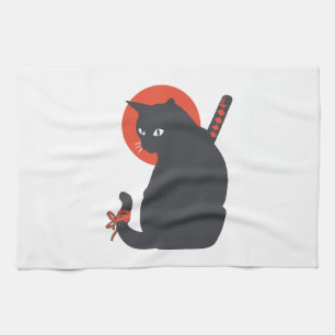 Cats as Warrior Samurai - Choose background color Kitchen Towel