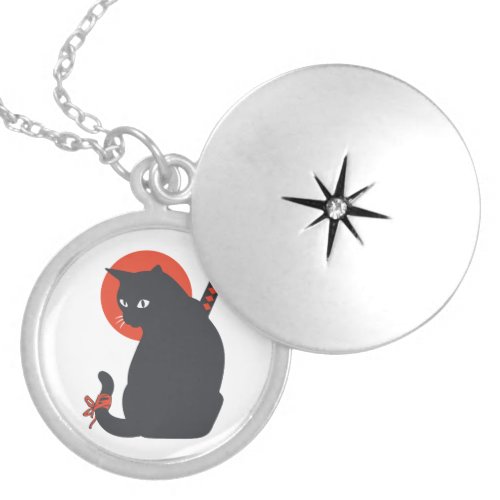 Cats as Warrior Samurai _ Choose background color Locket Necklace