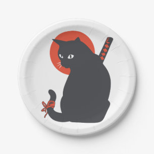 Cats as Warrior Samurai - Choose background color Paper Plates
