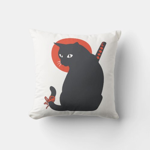Cats as Warrior Samurai _ Choose background color Throw Pillow