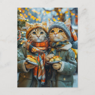 Cats at a German Christmas Market Holiday Postcard