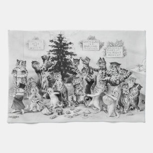Fussy Figaro Cat Christmas Towel, Santa Cat, Tuxedo Cat Holiday Decoration,  Cat Christmas - Hand Printed Flour Sack Tea Towel, Dish Towel
