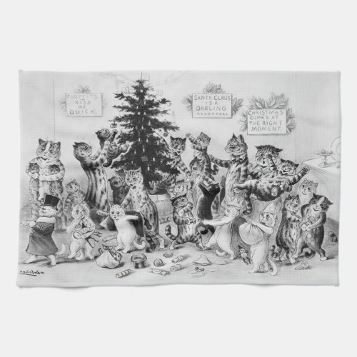 Cats at Christmas Louis Wain Kitchen Towel