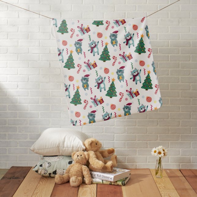 Cats At christmas Whimsical Pattern Baby Blanket (In Situ)