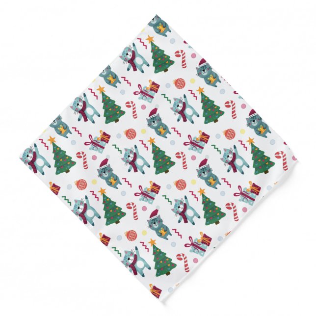 Cats At christmas Whimsical Pattern Bandana (Front)