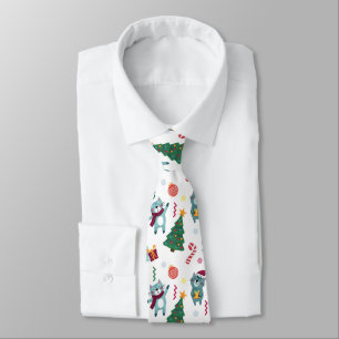 Cats At christmas Whimsical Pattern Neck Tie