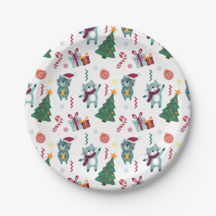 Cats At christmas Whimsical Pattern Paper Plates
