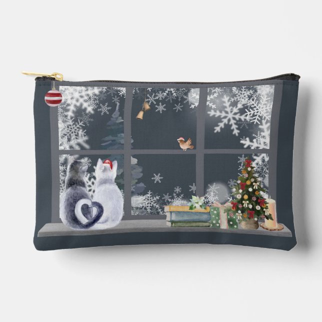 Cats at Christmas Window  Accessory Pouch (Front)