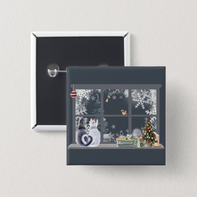 Cats at Christmas Window  Button (Front & Back)