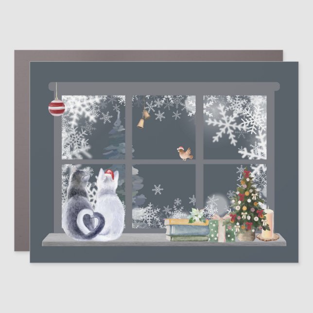 Cats at Christmas Window  Car Magnet (Front)