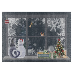 Cats at Christmas Window Cutting Board